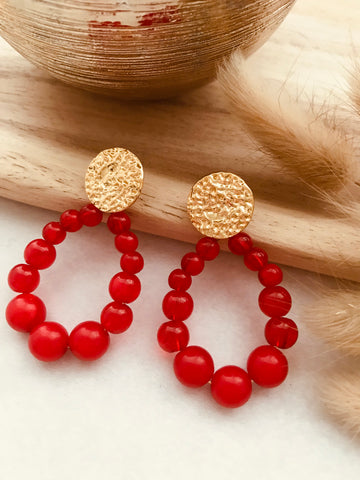 Boucles d'oreilles Diana perles rouges, créoles vintage, cadeau femme